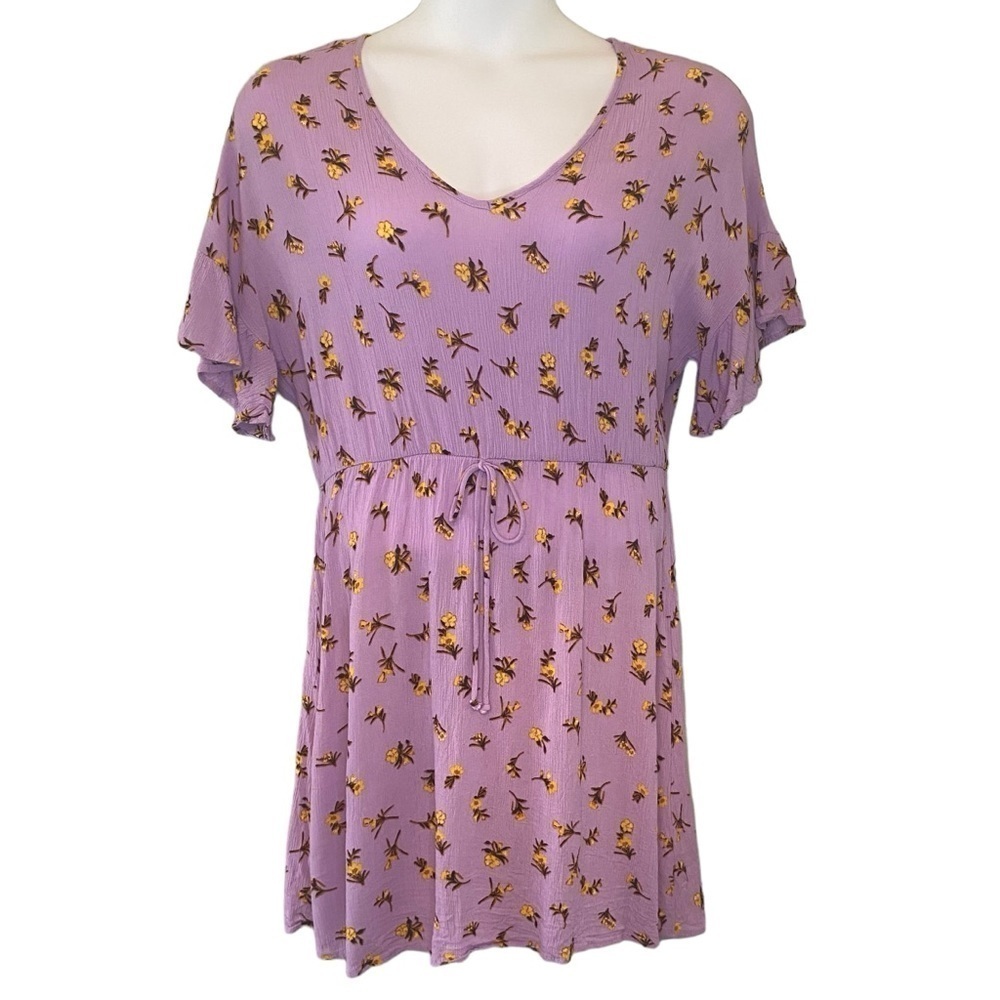 White Birch Women’s Floral Dress Size XL Lavender Purple Flutter Sleeve Spring